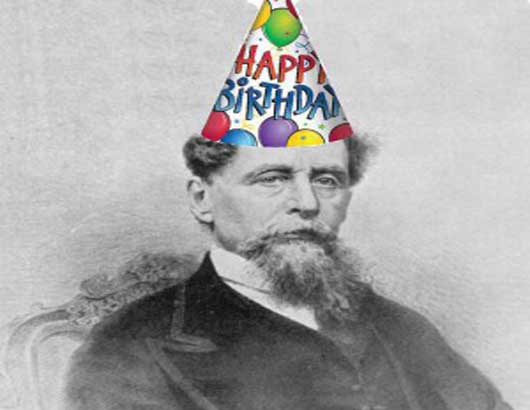Charles Dickens in birthday hat