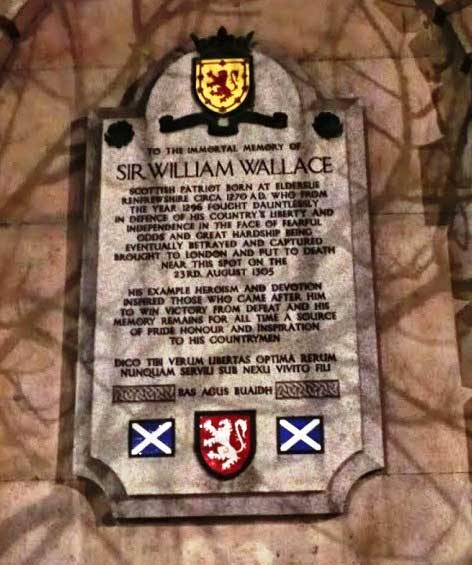 The William Wallace memorial plque in Smithfield.