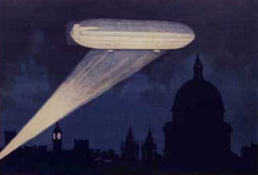A Zeppelin airship over St Paul's Cathedral.
