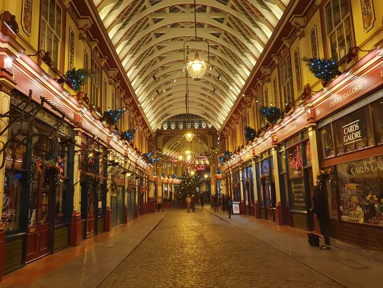 The Christmas decorations in Leadenhall Market.