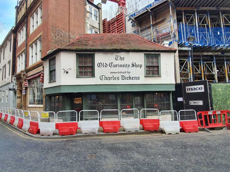 The Old Curiosity Shop srrounded by building work, January, 2020.