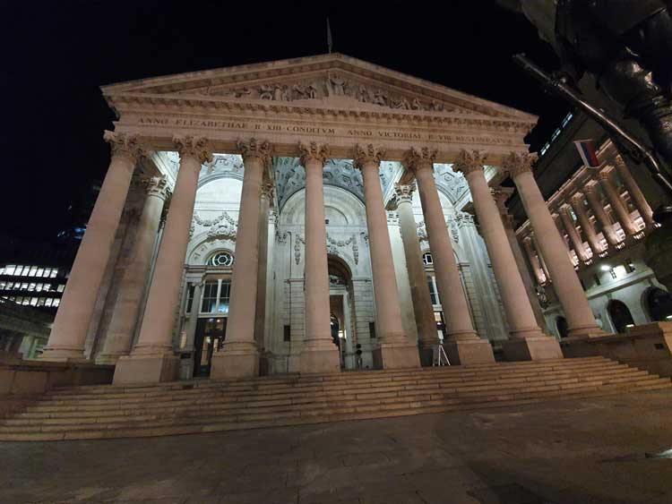 The front of the Royal Exchange.