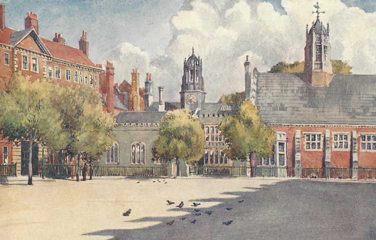 An illustration showing Gray's Inn Square as it was in Dickens day.