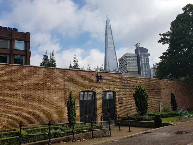 The outer surviving wall of the Marshalsea Prison.