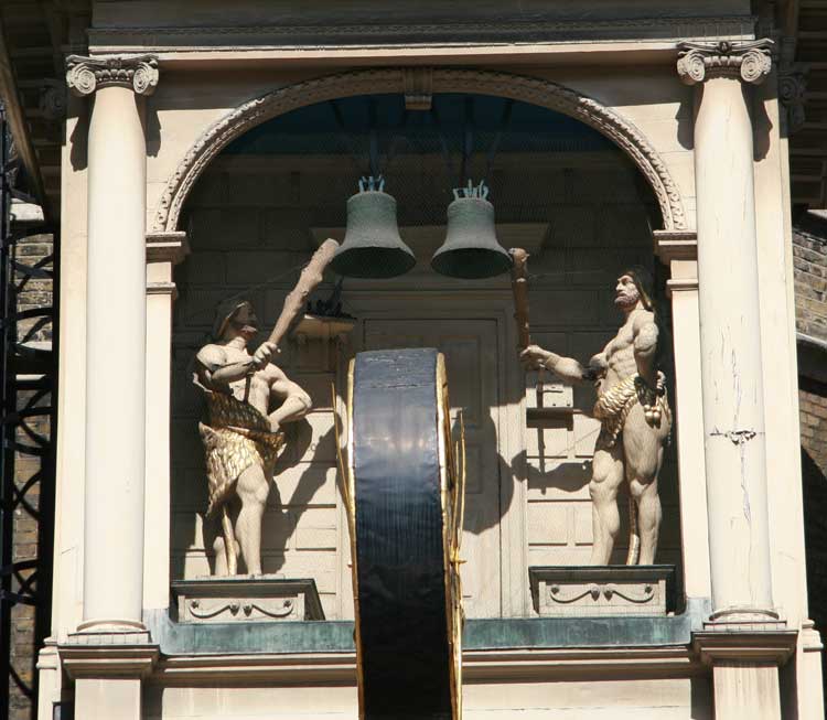 The giants outside St Dunstan's Church on Fleet Street.