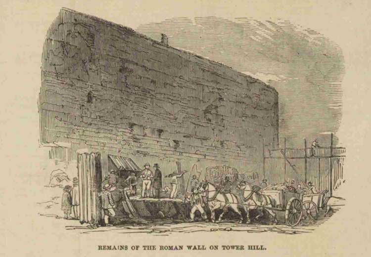 An illustration showing the City wall on Tower Hill