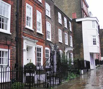 A view of some of the houses on Church Row in Hampstead.