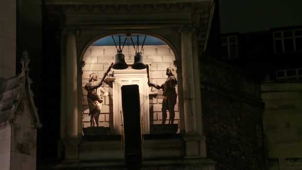 The two giants on the clock of St Dunstan's in the West..