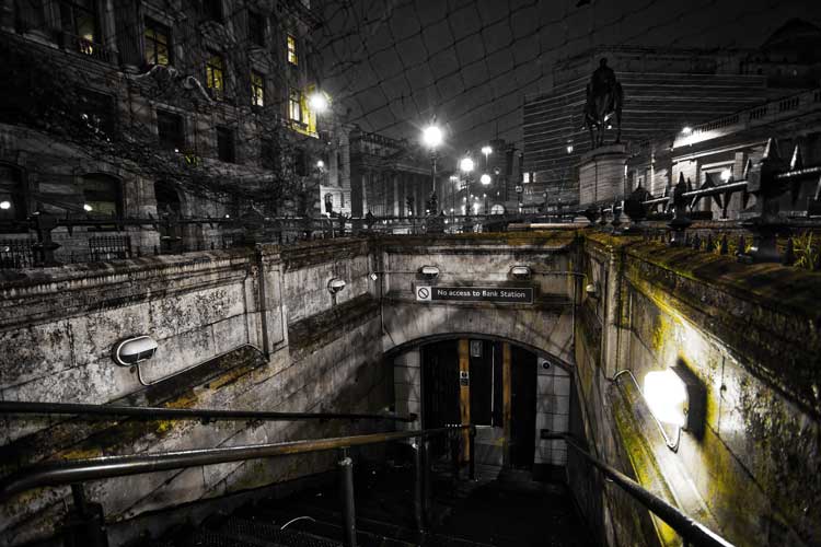 Looking down into the haunted Bank Underground Station.