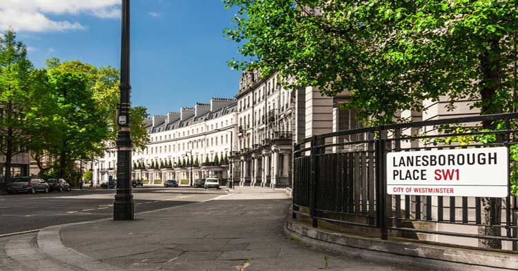 A view along Lanesborough Place in Belgravia.