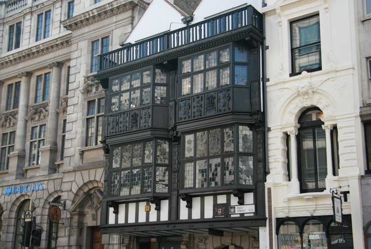 The black and white exterior of Prince Henry's Room on Fleet Street.