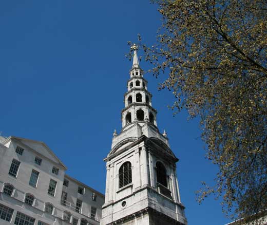 The wedding cake spire of St Bride's Fleet Street.