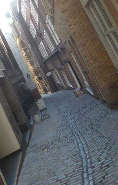 The old cobbled street we walk along.