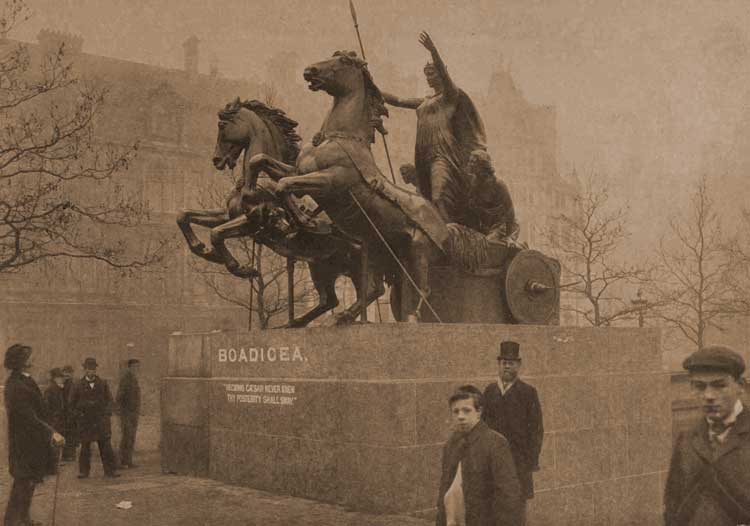 A photograph showing the statue of Boudica in 1898.