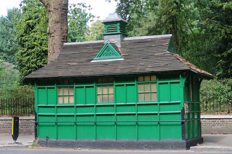 One of the green surviving Cabmen's Shelters in London.
