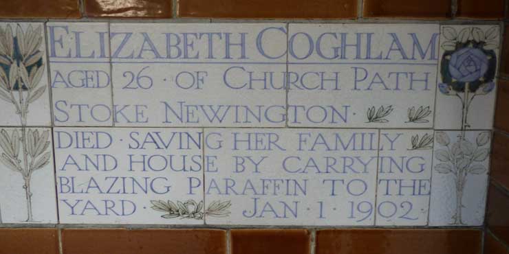 The memorial plaque to Elizabeth Coghlam.
