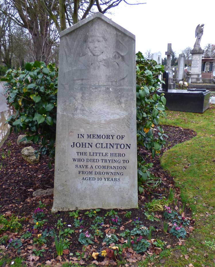 The memorial to John Clinton in Manor Park Cemetery