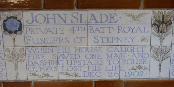 The memorial plaque to John Slade.