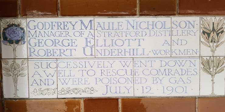 The Memorial plaque to Godfrey Nicholson, George Elliott and Robert Underhill.
