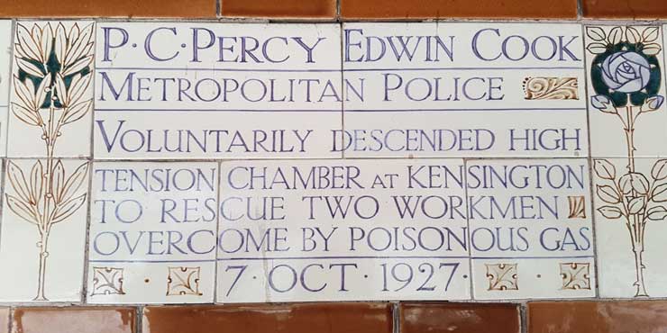 The memorial plaque to PC Percy Edwin Cook.