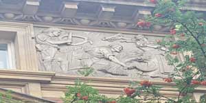 One of the Booth's Gin friezes in Britton Street.