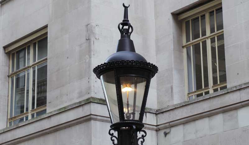 A close up of the Carting Lane sewer gas destructor lamp .