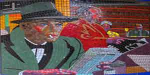 One of the Alfred Hitchcock mosaics at Leytonstone Underground Station.