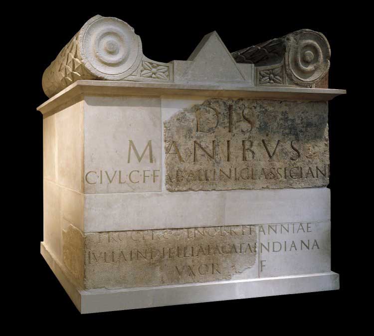 A photograph of the original inscribed stone as displayed in the British Museum.