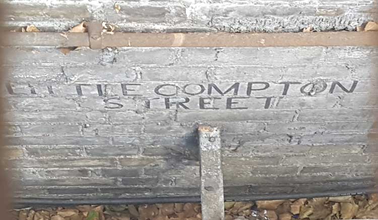 The sign for Little Compton Street.