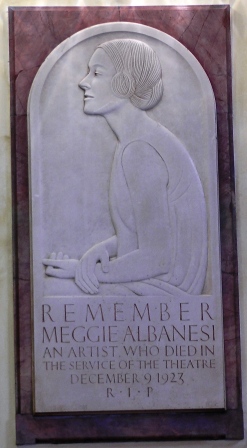 The Memorial Plaque to Meggie Albanesi at St Martin's Theatre.