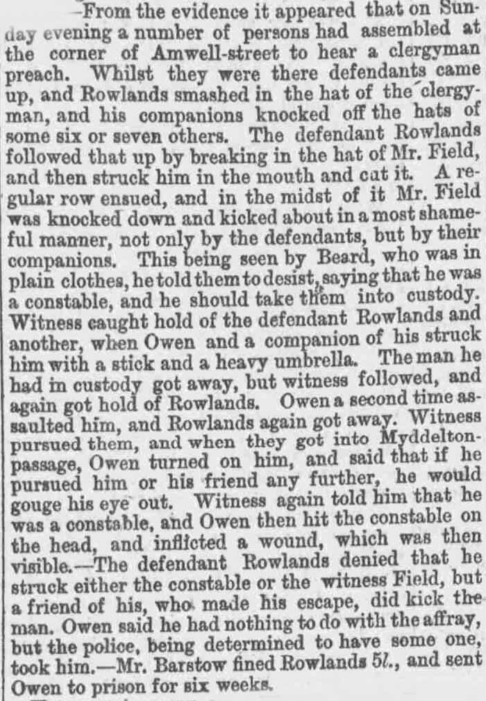 The newspaper article that makes specific reference to Myddelton Passage.