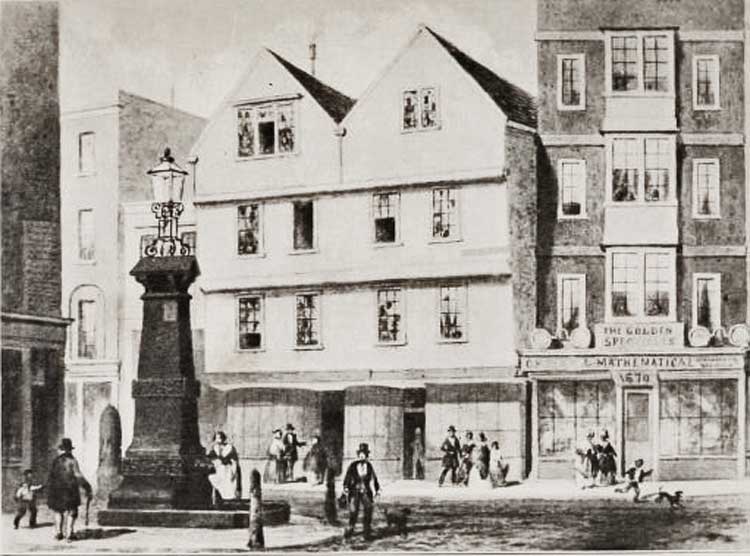 The Aldgate Pump seen from Leadenhall Street 2023.