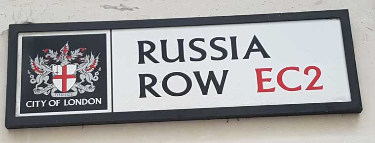 The street sign for Russia Row,.
