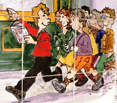 A cartoon showing a group of people exploring secret London.