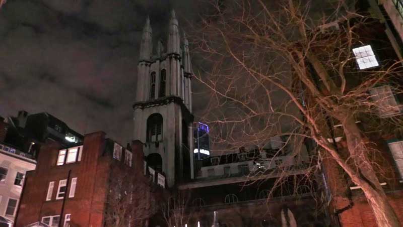 The devil on Cornhill that looks down upon the entrance to the church of St Peter.