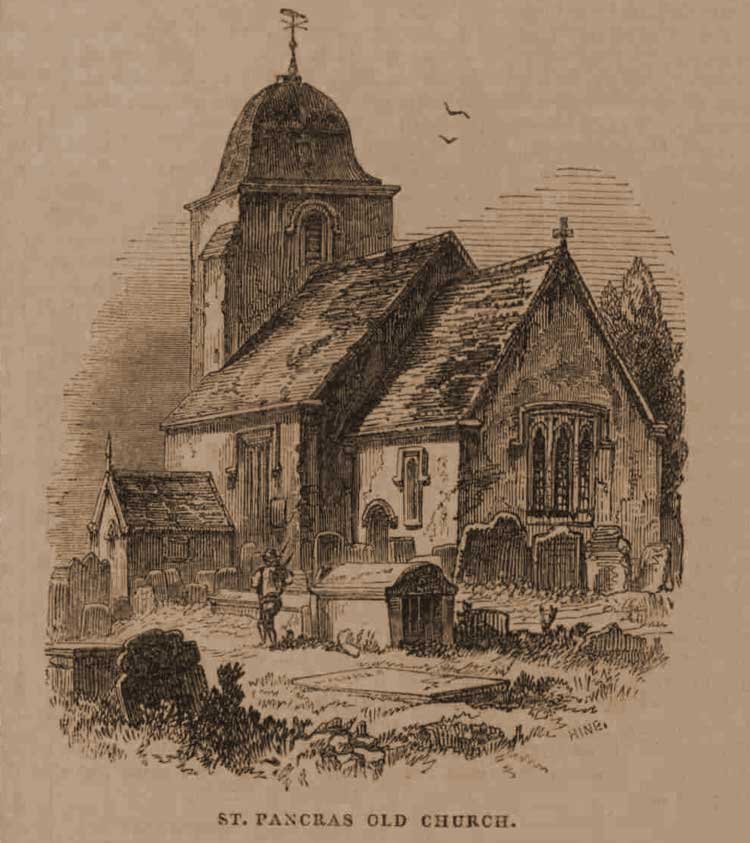 A sketch of St Pancras Old Church drawn in 1842.