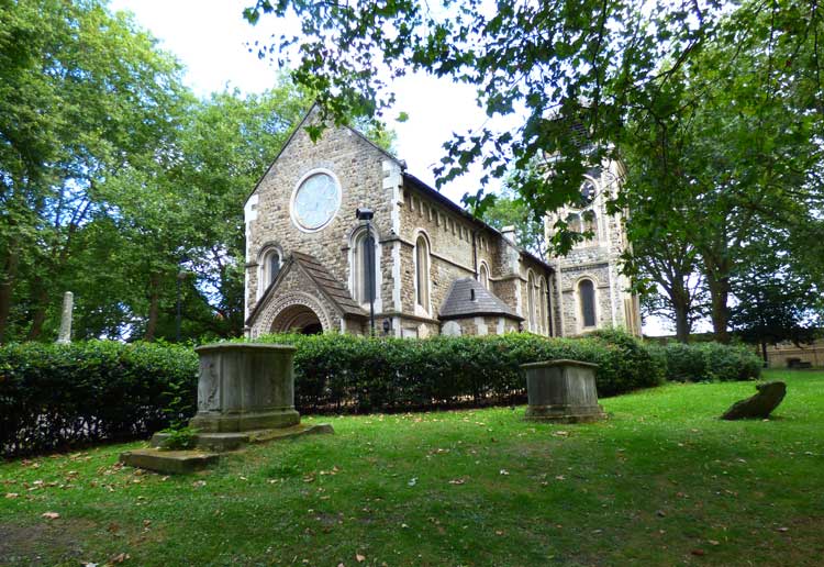 A view of the interior of St Pancras Old Church.