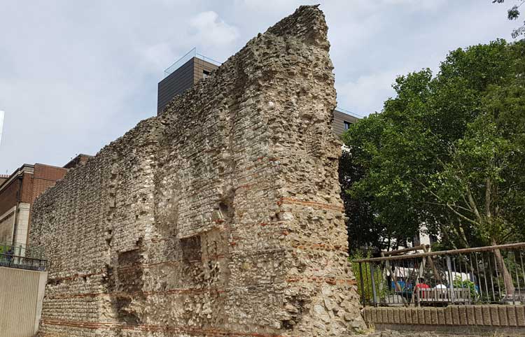 The segment of the old London city wall on Tower Hill.